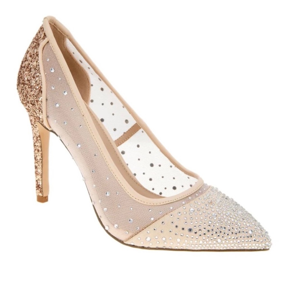 BCBGeneration Rose Gold Glitter Mesh Heels